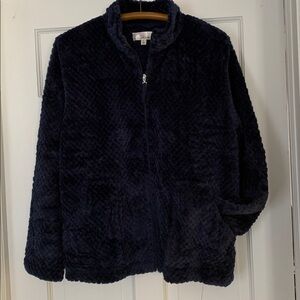 Cuddl Duds navy blue velour house jacket/lounge wear, size Large